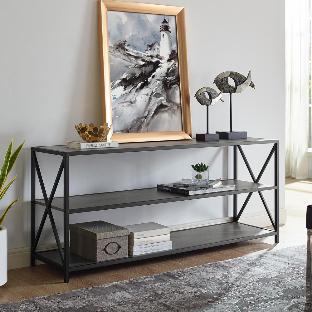 Walker Edison Furniture Company 60 In Slate Grey Black Metal 60 In Slate Grey Black Metal Bookcase