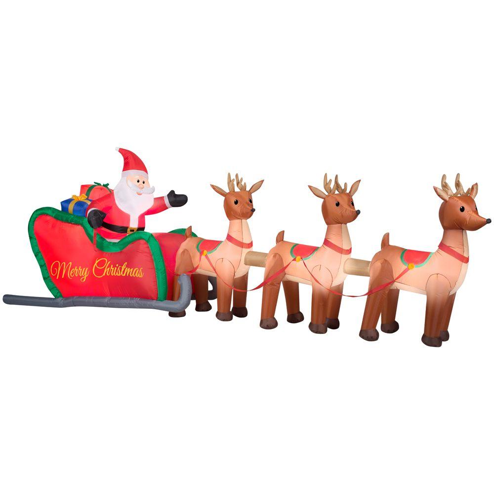 Home Accents Holiday 16 ft. W Inflatable Santa in Sleigh 