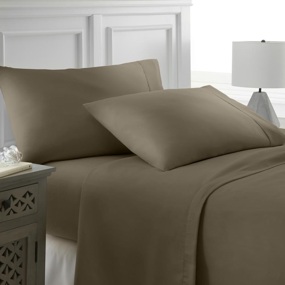 Becky Cameron 3 Piece Taupe Solid Microfiber Twin Xl Sheet Set Ieh