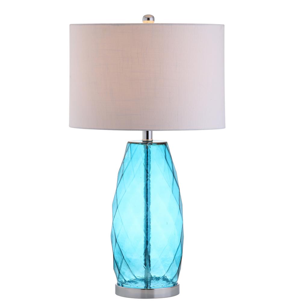 Jonathan Y Juliette 26 5 In Moroccan Blue Glass Metal Led Table Lamp