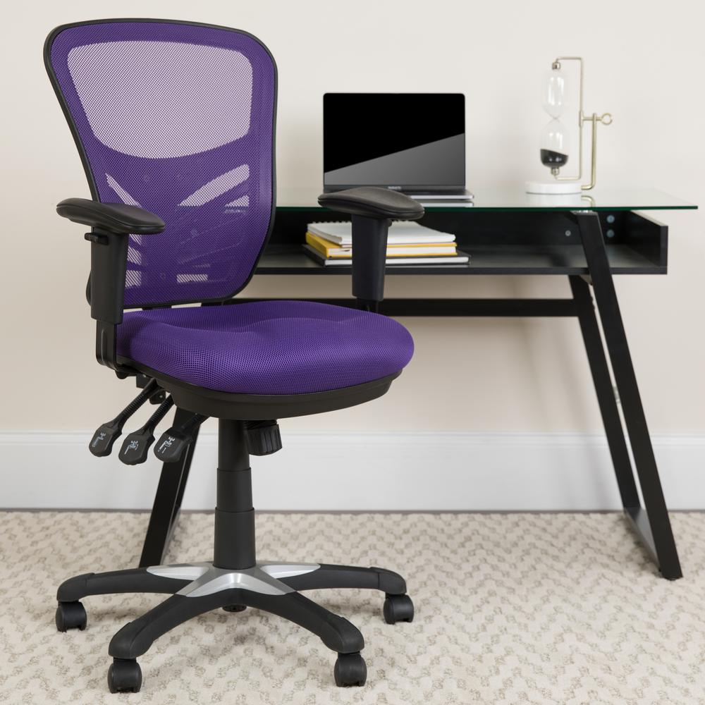 Mid-Back Purple Mesh Swivel Task Chair with Triple Paddle Control