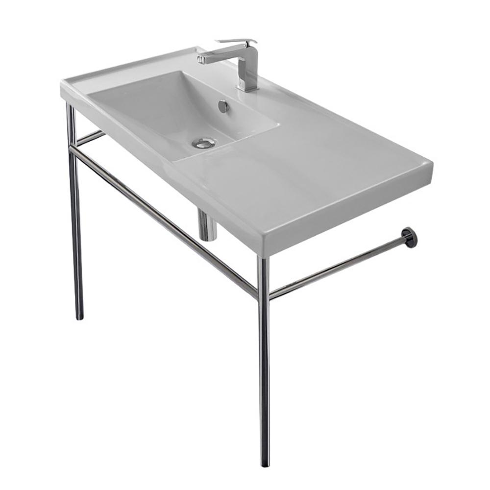 Nameeks ML Ceramic Console Bathroom Sink with Chrome Stand-Scarabeo