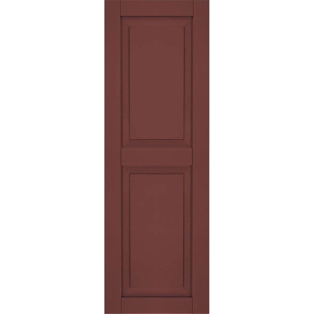 Ekena Millwork 15 in. x 45 in. Exterior Composite Wood Raised Panel Shutters Pair Cottage Red