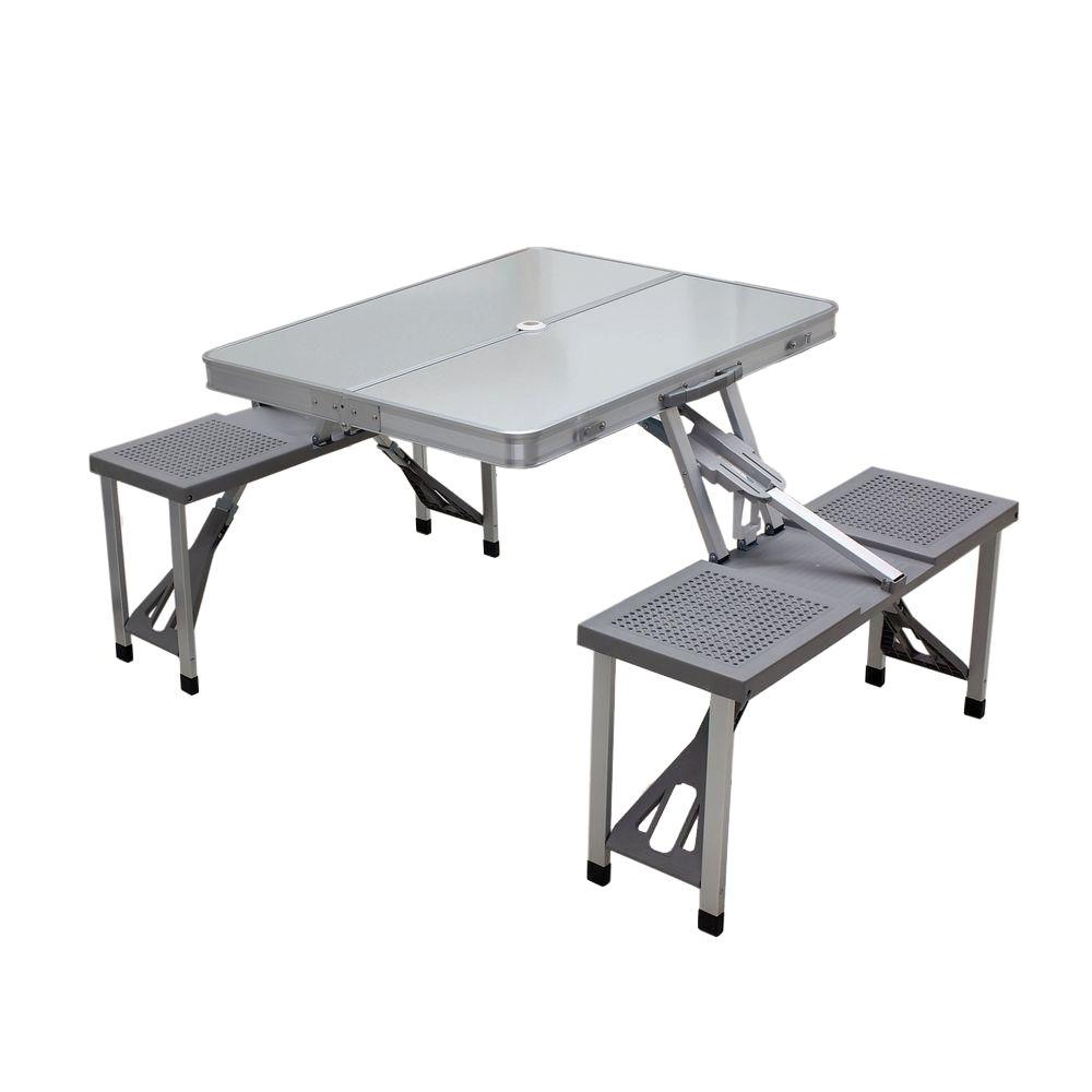 Picnic Time Aluminum Outdoor Patio Picnic Table With Grey Seats