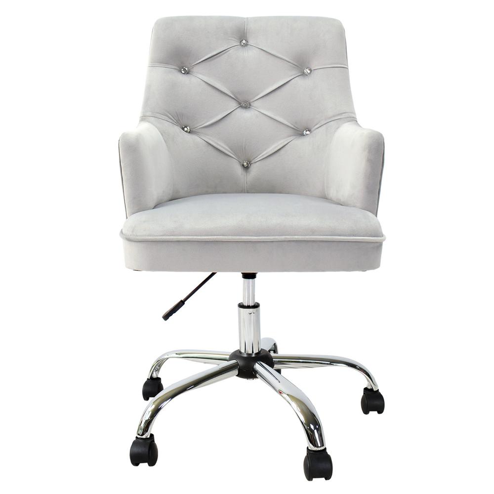 Boyel Living Tufted Gray Velvet Swivel Office Chair With Adjustable Height And Silver Legs Wf Zc300 The Home Depot