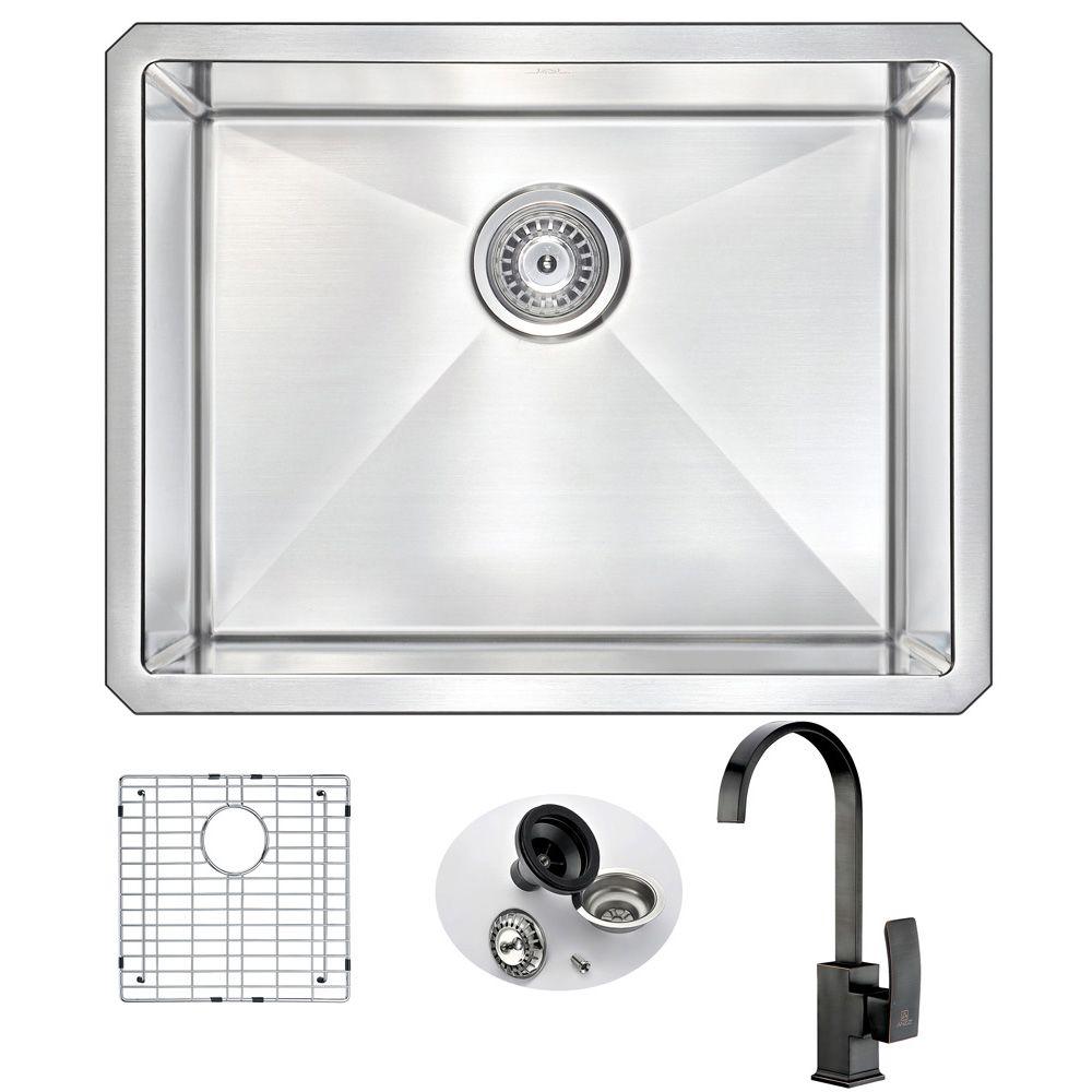 Anzzi Vanguard Undermount Stainless Steel 23 In Single Bowl Kitchen Anzzi Vanguard Undermount Stainless Steel 23 In Single Bowl Kitchen Sink And Faucet Set With