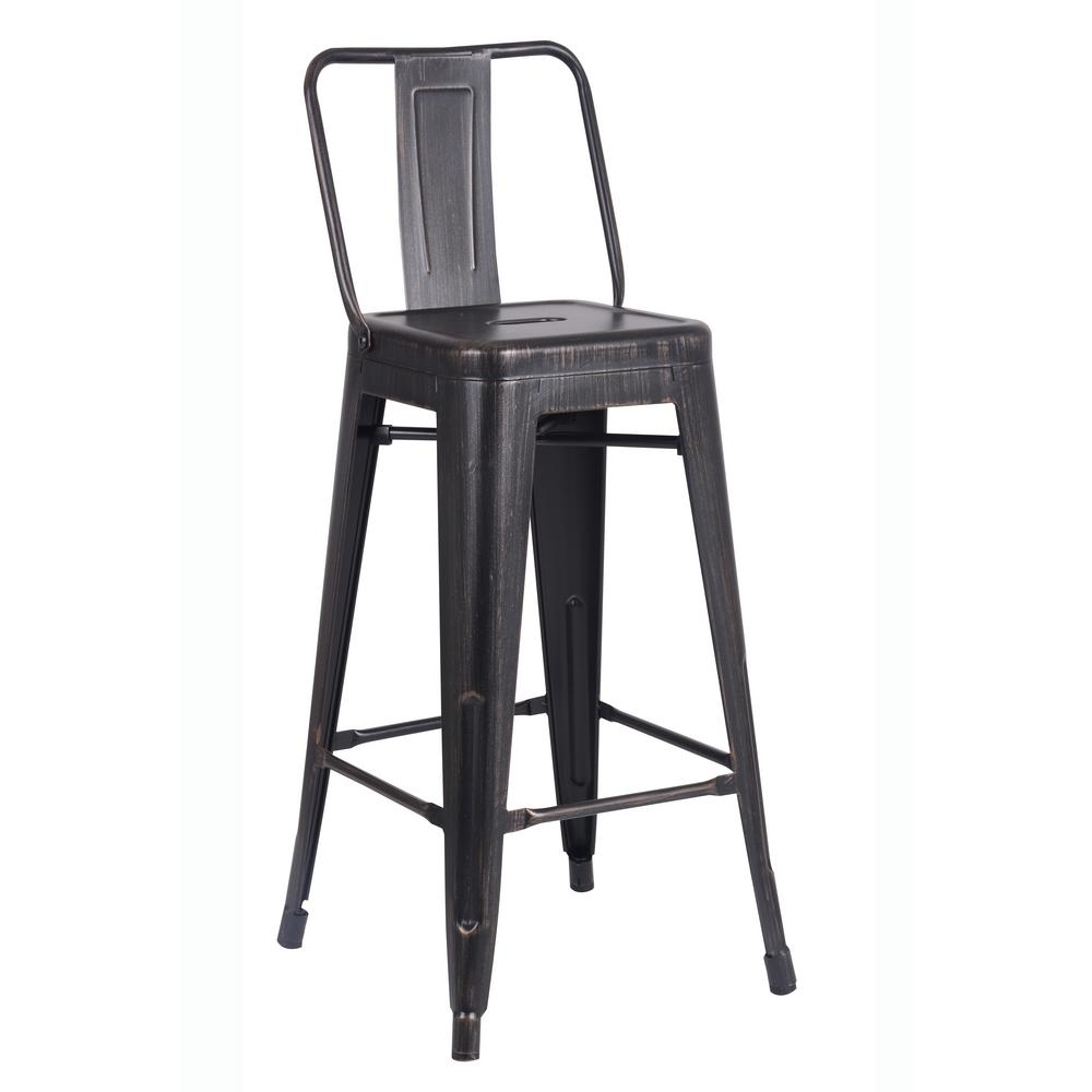 24 Seat Bar Stools Set of 2 AC Pacific Modern Industrial Metal Barstool with Bucket Back and 4 Leg Design Distressed White Finish
