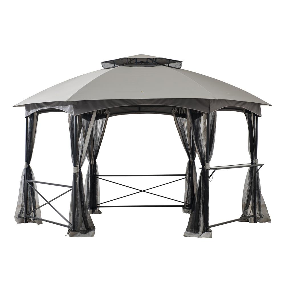 Sunjoy Alyssa 11 ft. x 14 ft. 2Tone Gray Hexagon Steel Gazebo with 2