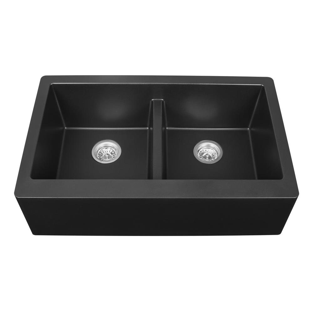 Details About Quartz Composite Kitchen Sink 34 In No Chip Apron Front Double Bowl Farmhouse