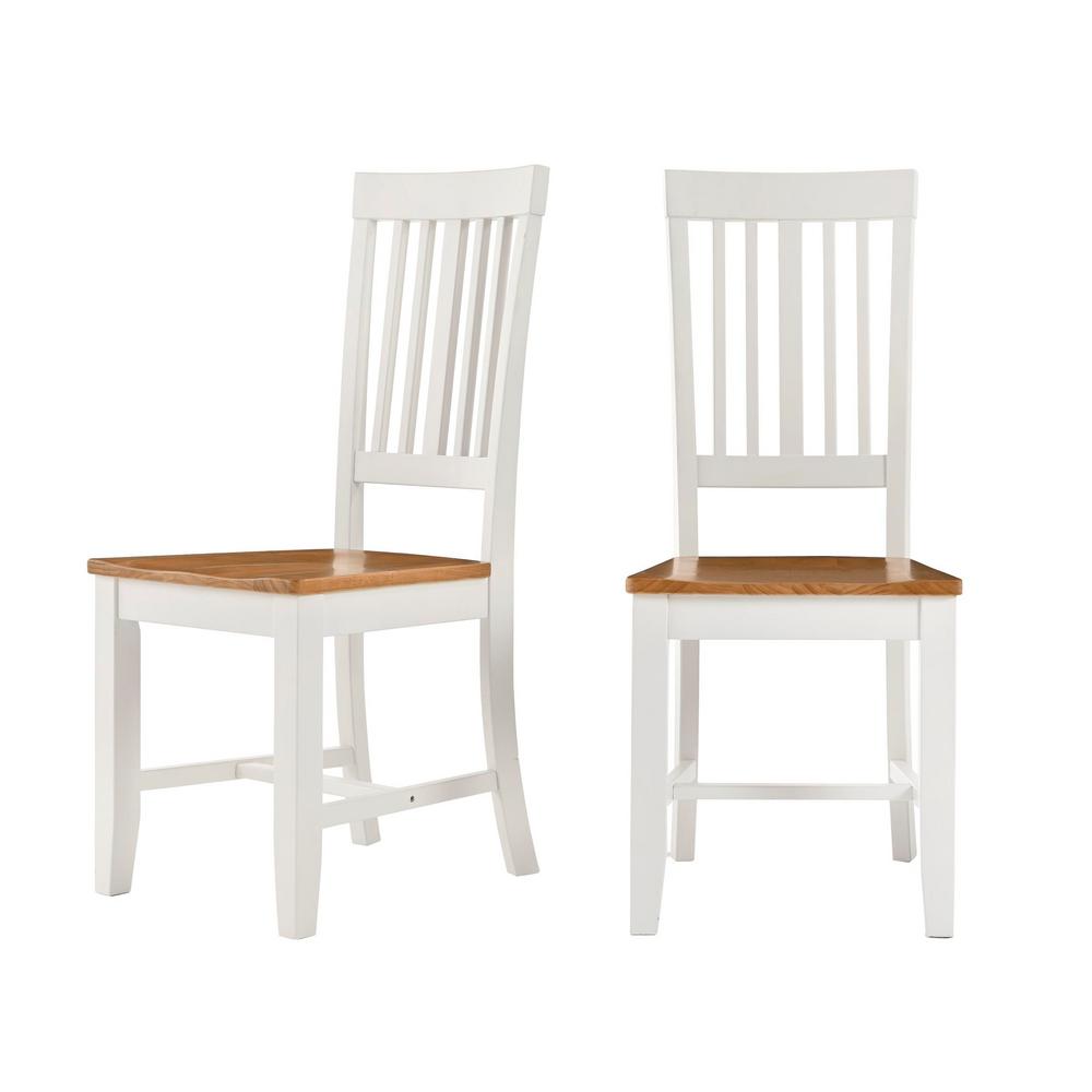 Stylewell Scottsbury Ivory Wood Dining Chair With Slat Back And Honey Finish Seat Set Of 2 16 7 In W X 38 7 In H Dc 2004 Chr I H The Home Depot