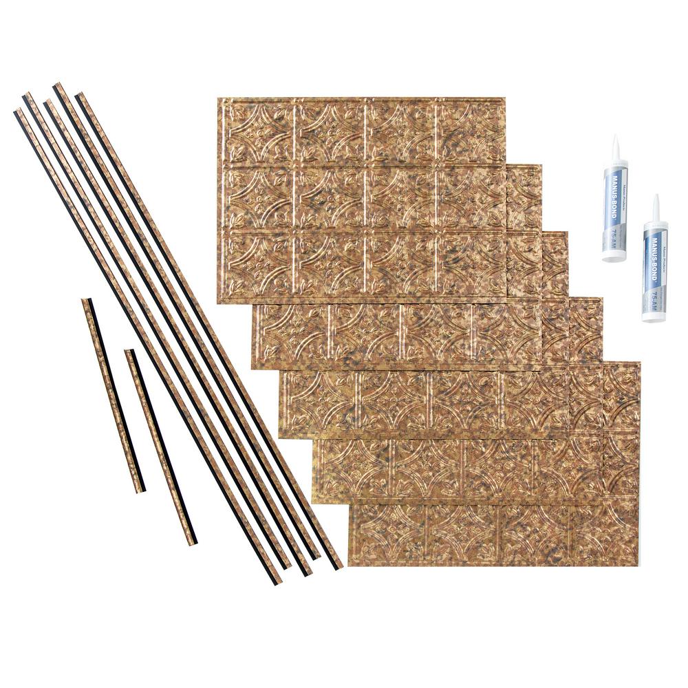 Fasade Traditional 1 18 In X 24 In Bermuda Bronze Vinyl Decorative Wall Tile Backsplash 15 Sq Ft Kit N50 17 The Home Depot