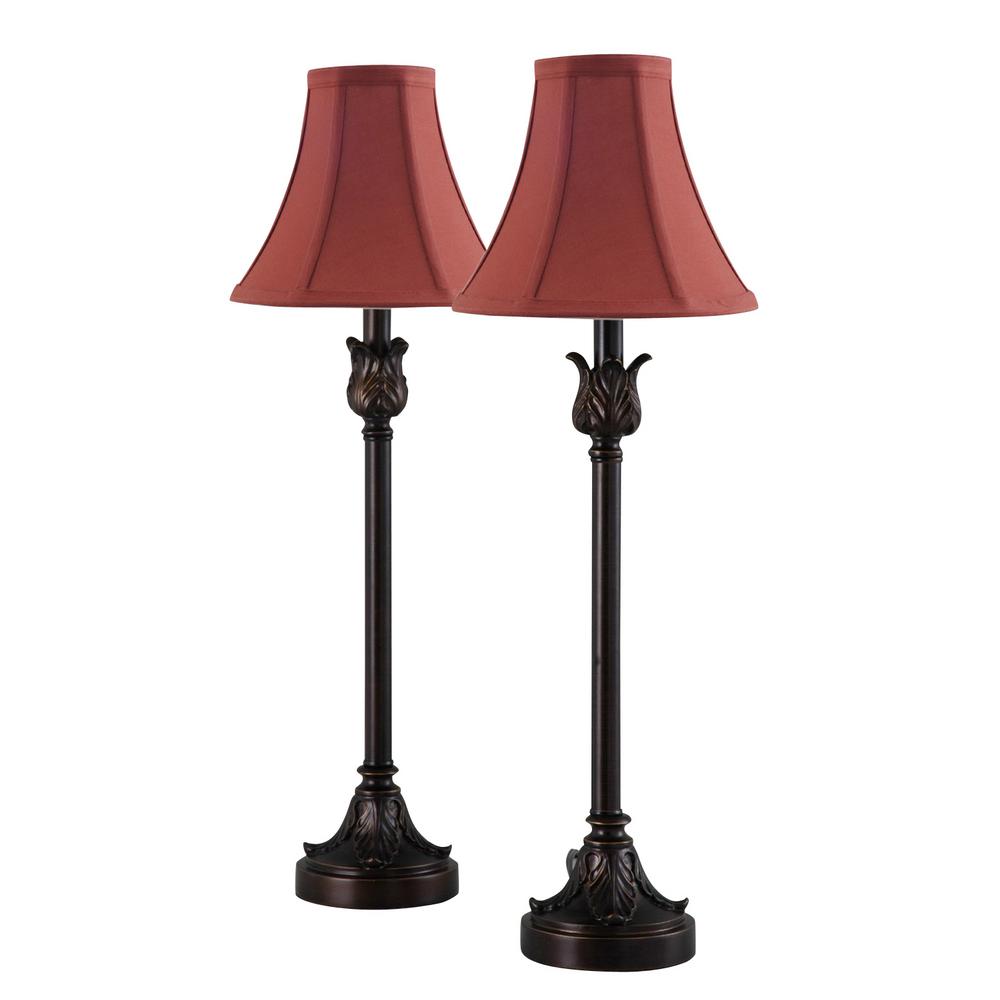 Cresswell 25 75 In Bronze Buffet Lamp With Red Shade Set Of 2 19358 003 The Home Depot