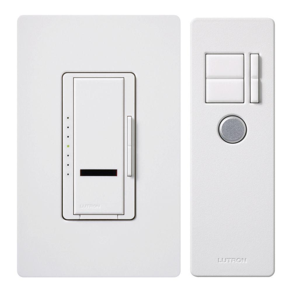 lutron maestro ir 600 watt single pole digital dimmer, white mir