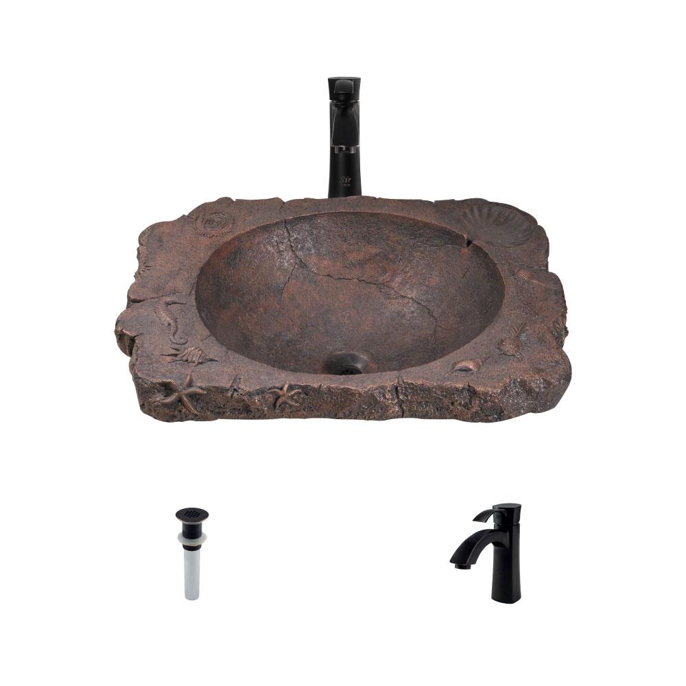 MR Direct Tri Mount Bathroom Sink In Copper With 726 Faucet And