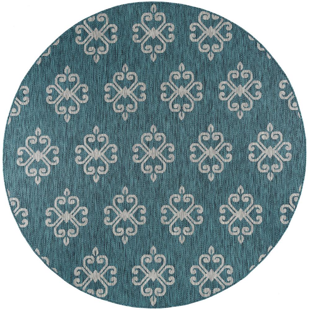 Tayse Rugs Veranda Teal 8 ft. x 8 ft. Indoor/Outdoor Round Area Rug