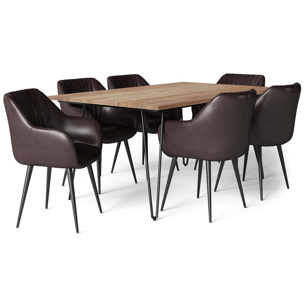 Briar 7 Piece Dining Set With 6 Upholstered Chairs In Cognac Faux Leather And 66 Wide Table