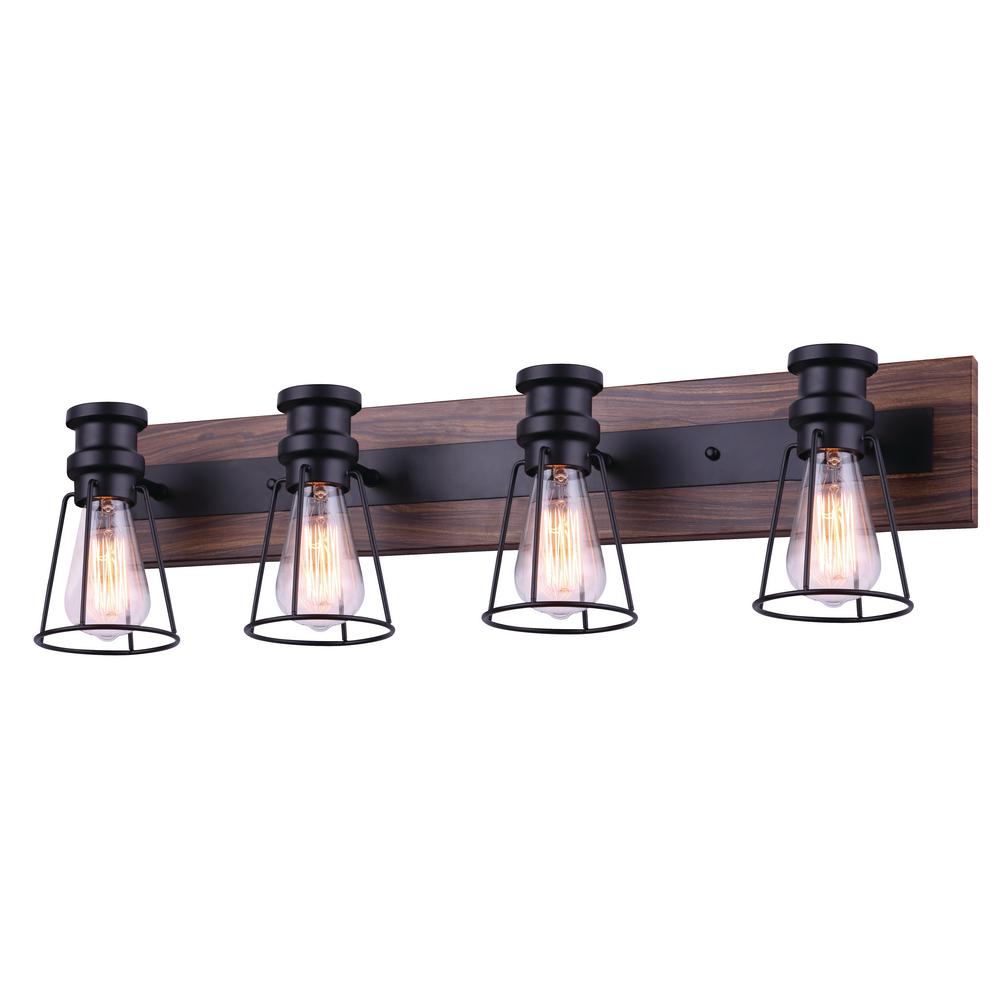 Canarm Blake 32 In 4 Light Matte Black And Faux Wood Vanity Light