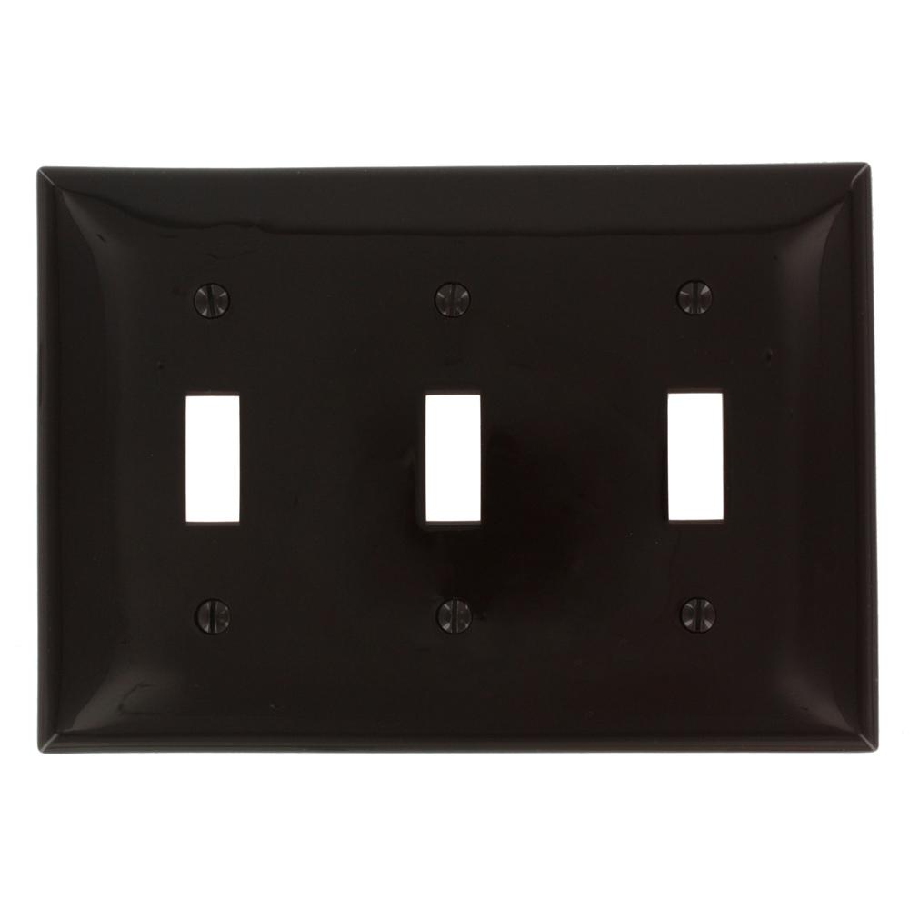 Leviton 3-gang 3-toggles Standard Size Plastic Wall Plate, Brown-80711 