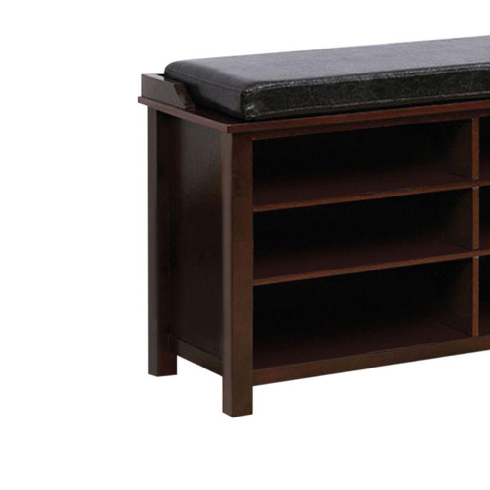 Benjara 18 25 In H X 40 5 In W 12 Pair Cherry Brown Wooden Shoe Rack Bench With 6 Shelves Bm123557 The Home Depot