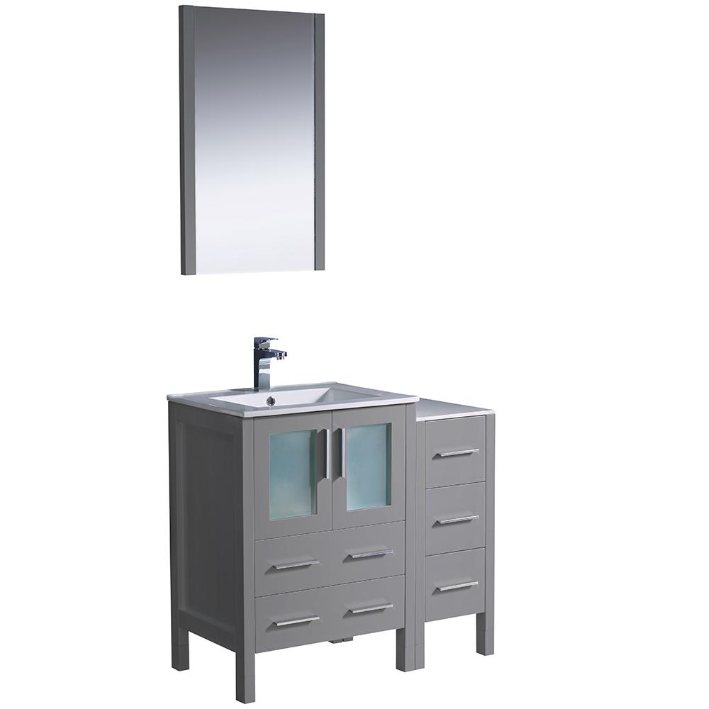 Fresca Torino 36 In Bath Vanity Gray With Ceramic Top White Basin Side Cabinet And Mirror Fresca Torino 36 In Bath Vanity Gray With Ceramic Top White Basin Side Cabinet And Mirror