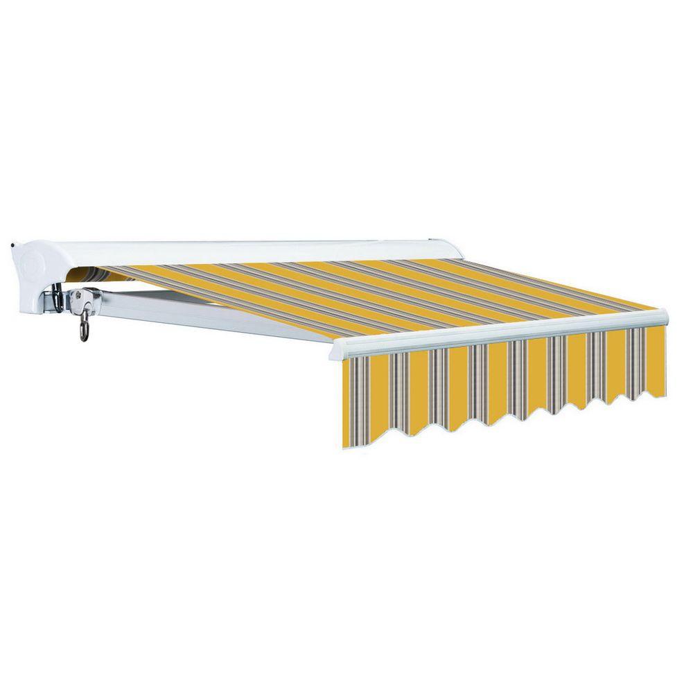 Advaning 14 Ft Luxury L Series Semi Cassette Electric W Remote Retractable Patio Awning 118in Projection Yellow Gray Stripes Ea1410 A423h2 The Home Depot