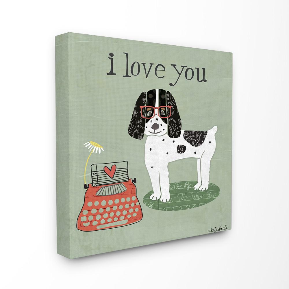 Multi-Color The Stupell Home Decor Collection I I Love You Dog with Red Glasses and Typewriter Illustration Framed Giclee Texturized Art 12x12