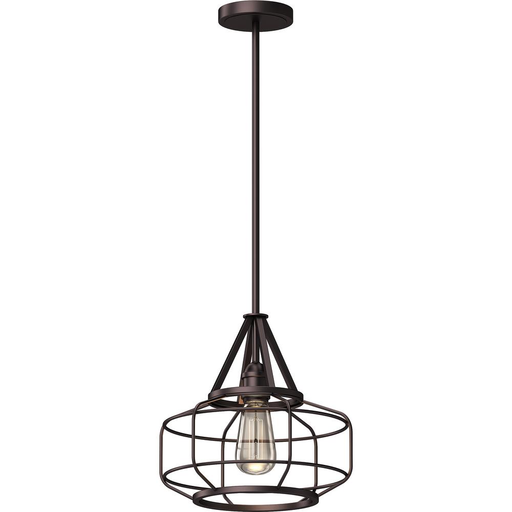 1 Light Indoor Antique Bronze Inspired Downrod Pendant With Cage Wire 1 Light Indoor Antique Bronze Inspired Downrod Pendant With Cage Wire