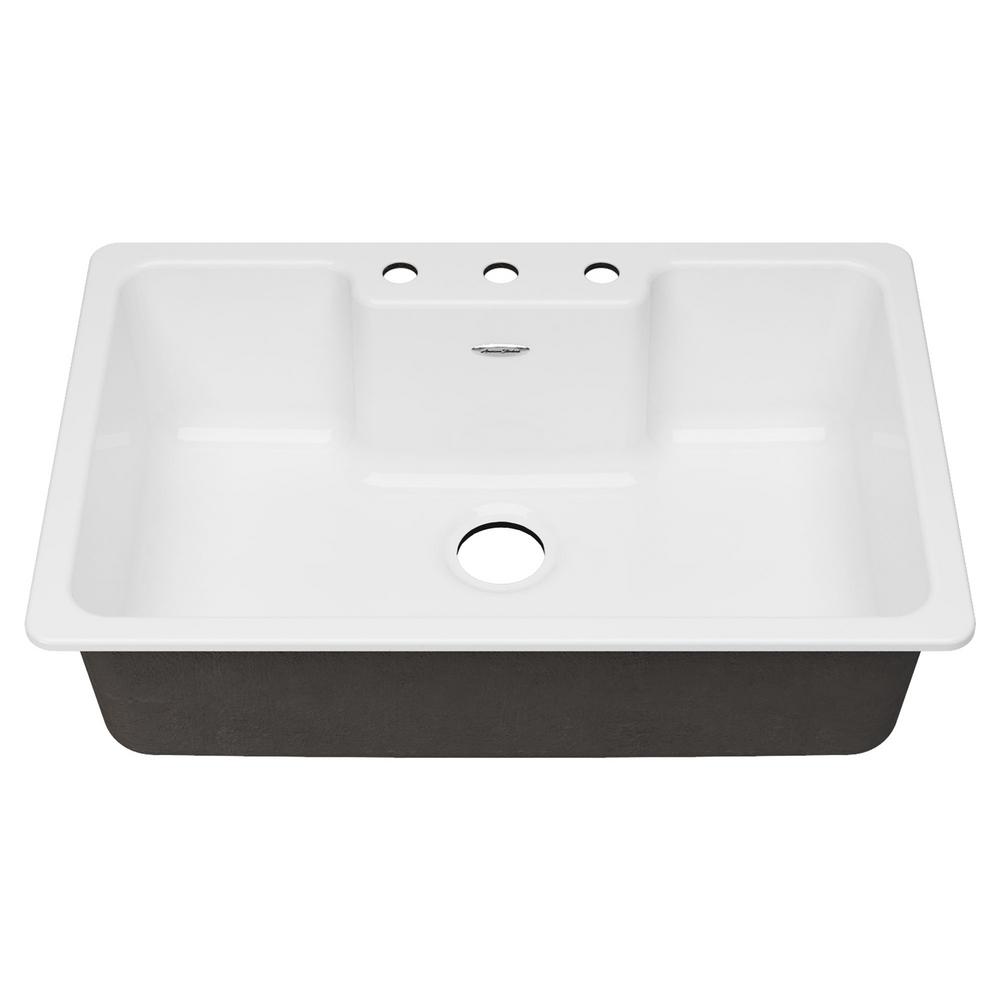 American Standard Quince Top Mount Cast Iron 33 In 3 Hole Single Bowl Kitchen Sink In Brilliant White