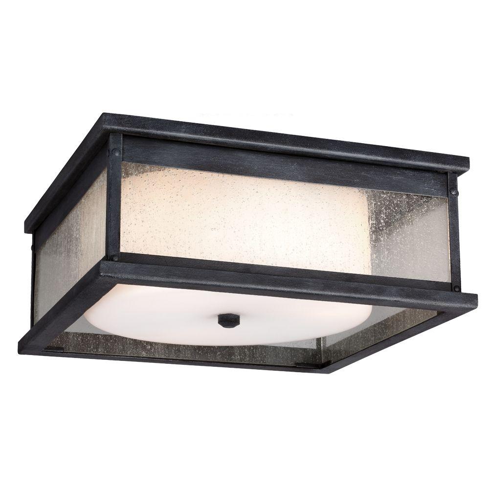 Feiss Pediment 13 In W 3 Light Dark Weathered Zinc Outdoor 5 875 Ceiling Fixture With Clear Seeded Glass