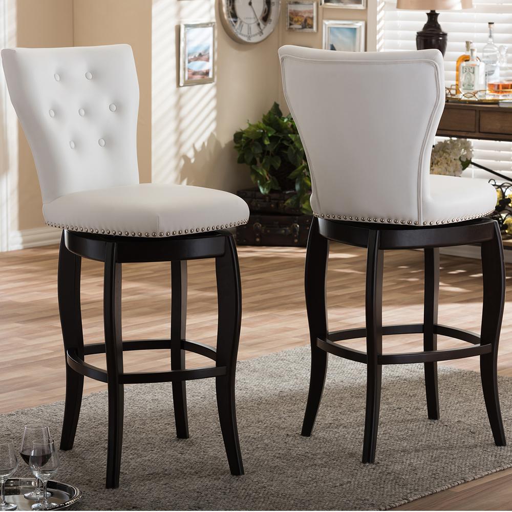 Baxton Studio Leonice White Faux Leather Upholstered 2-Piece Bar Stool Set