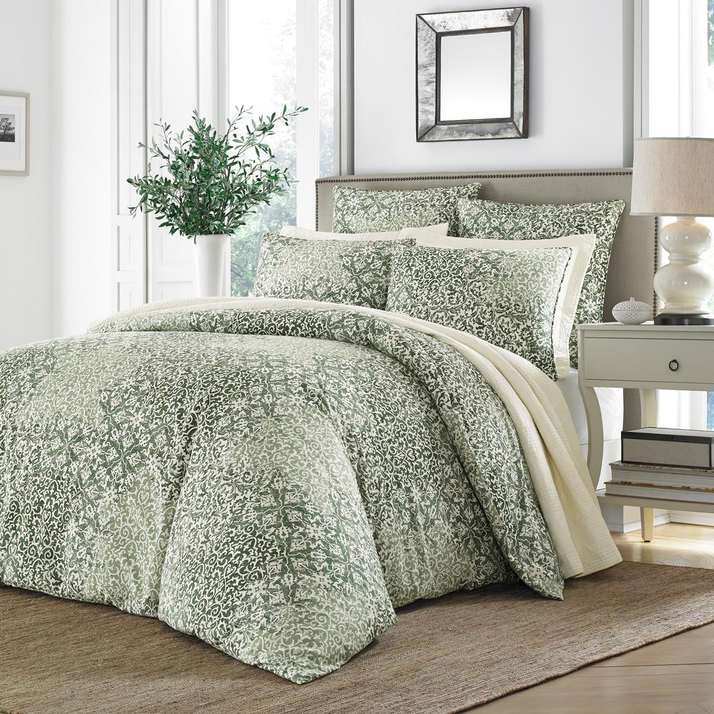 Stone Cottage Abingdon 3 Piece Green Floral Cotton Full Queen Comforter 