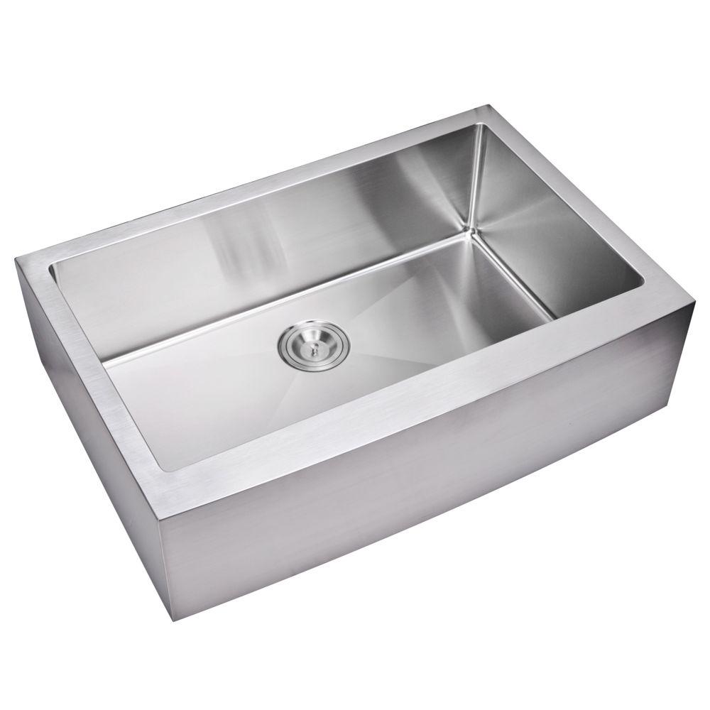 Water Creation Farmhouse A Front Small Radius Stainless Steel 33 In Single Bowl Kitchen Sink Satin