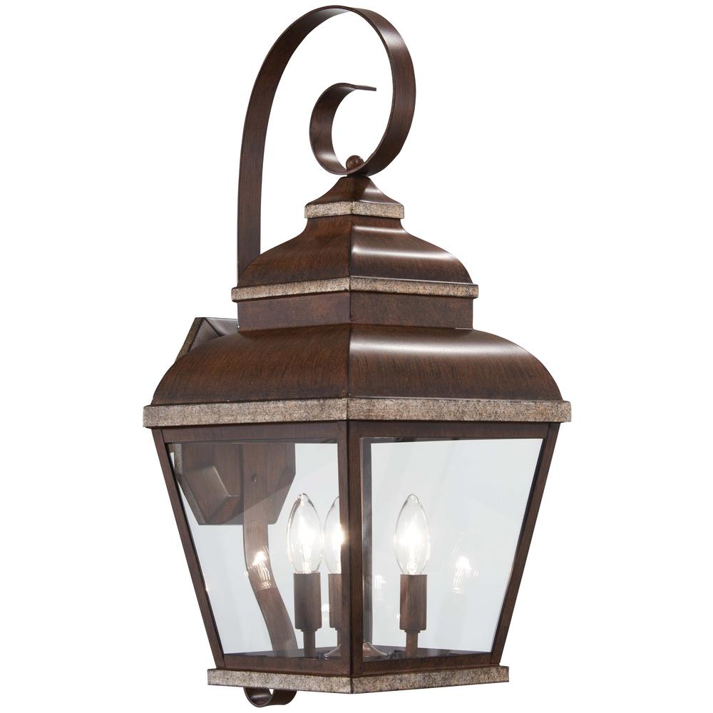 Specialty Finishes Minka Lavery The Home Depot 3 Light Mossoro Walnut With Silver Highlights Outdoor Wall Mount Lantern