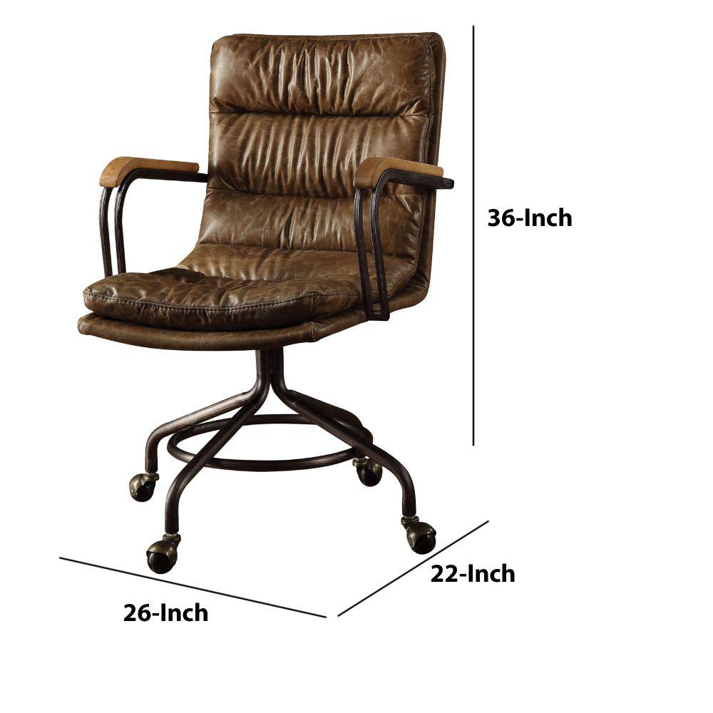 Benjara Vintage Whiskey Brown Metal And Leather Executive Office Chair Bm163668 The Home Depot