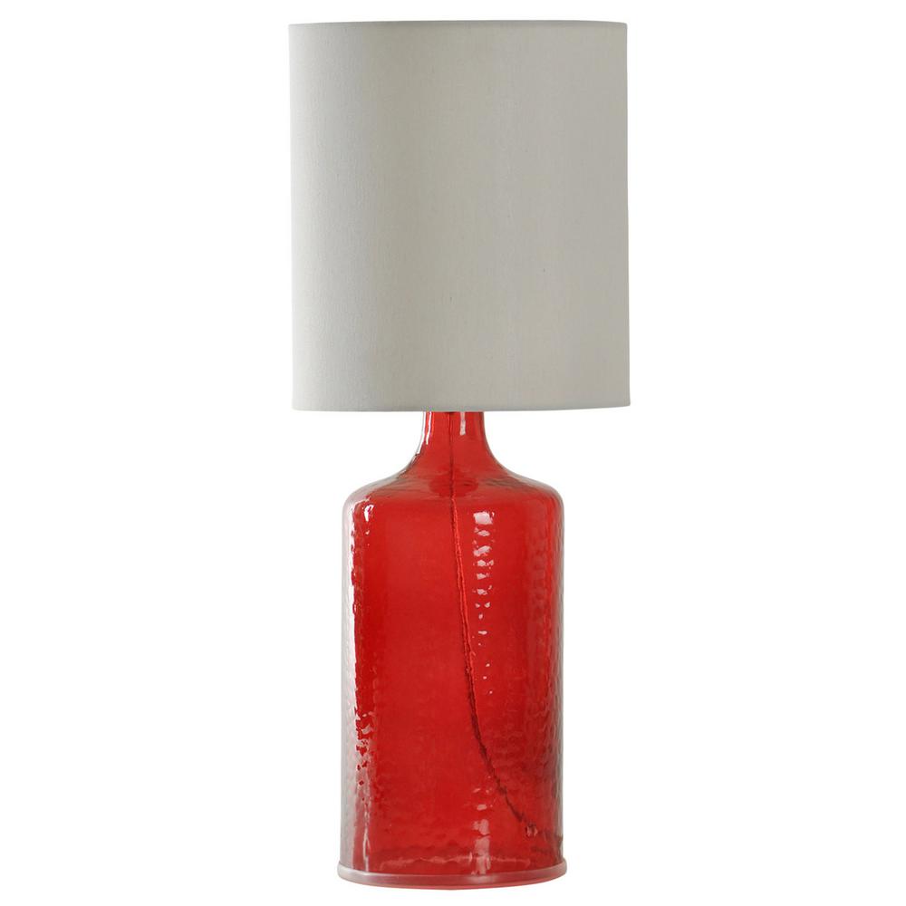 StyleCraft 21.5 in. Red Table Lamp with OffWhite Hardback Fabric Shade