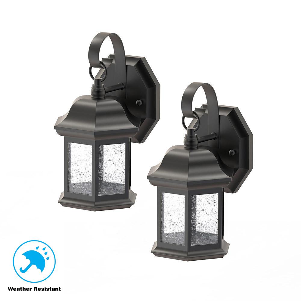 Hampton Bay. 1-Light Black Outdoor Wall Lantern with Seeded Glass (2-Pack)