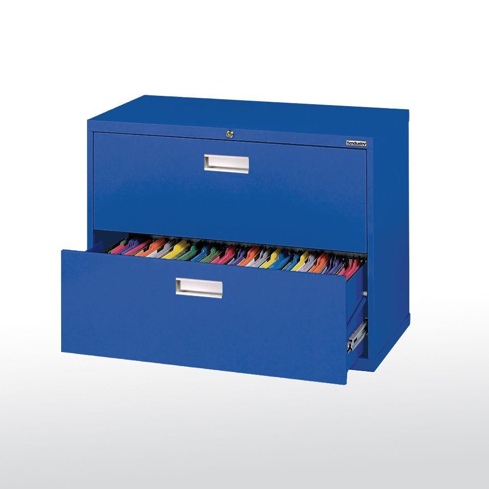 Sandusky 600 Series 36 In W 2 Drawer Lateral File Cabinet Blue W 2 Drawer Lateral File Cabinet In Blue