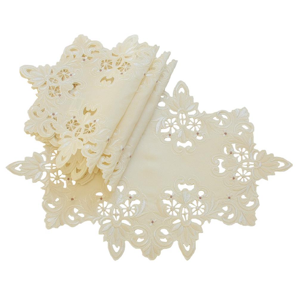 Xia Home Fashions Victorian Lace Embroidered Cutwork Placemat Set of 4 12 by 18-Inch Ivory