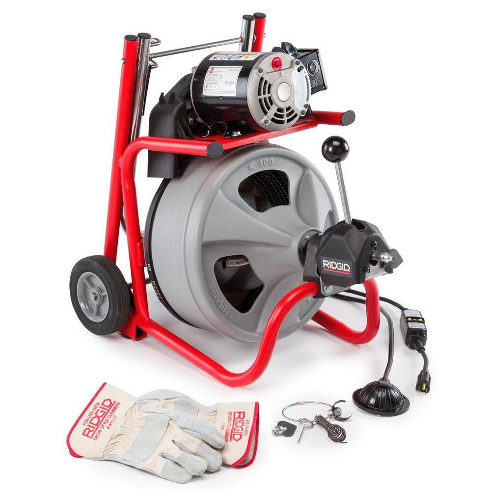ridgid 115 volt k 400 drum machine with c 31 3 8 in integral wound115 volt k 400af autofeed drum machine with c 45 1 2
