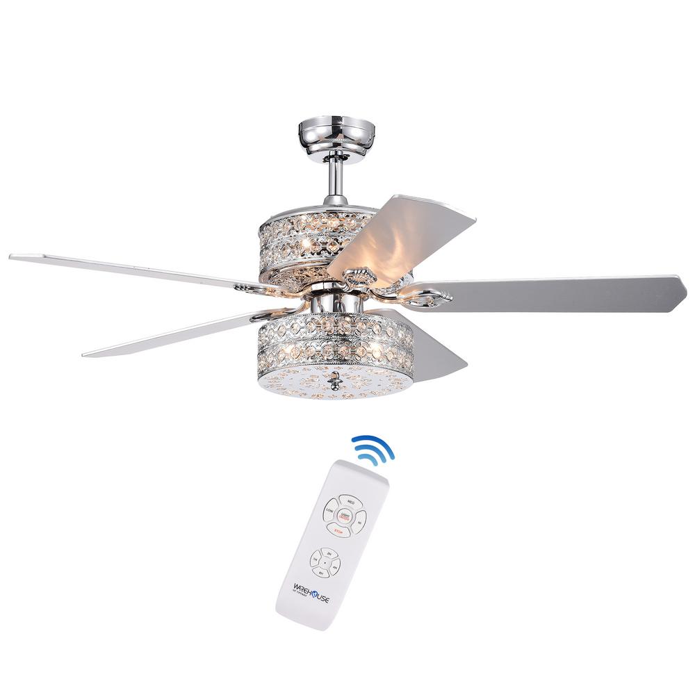 Warehouse Of Tiffany Empire 52 In Indoor Chrome Hand Pull Chain Ceiling Fan With Light Kit