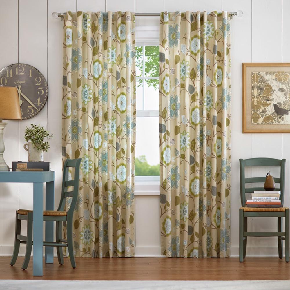 Green Curtains D Window Treatments The Home Depot Fl Cottage Light Filtering Window Panel In Pear 54 W X 84