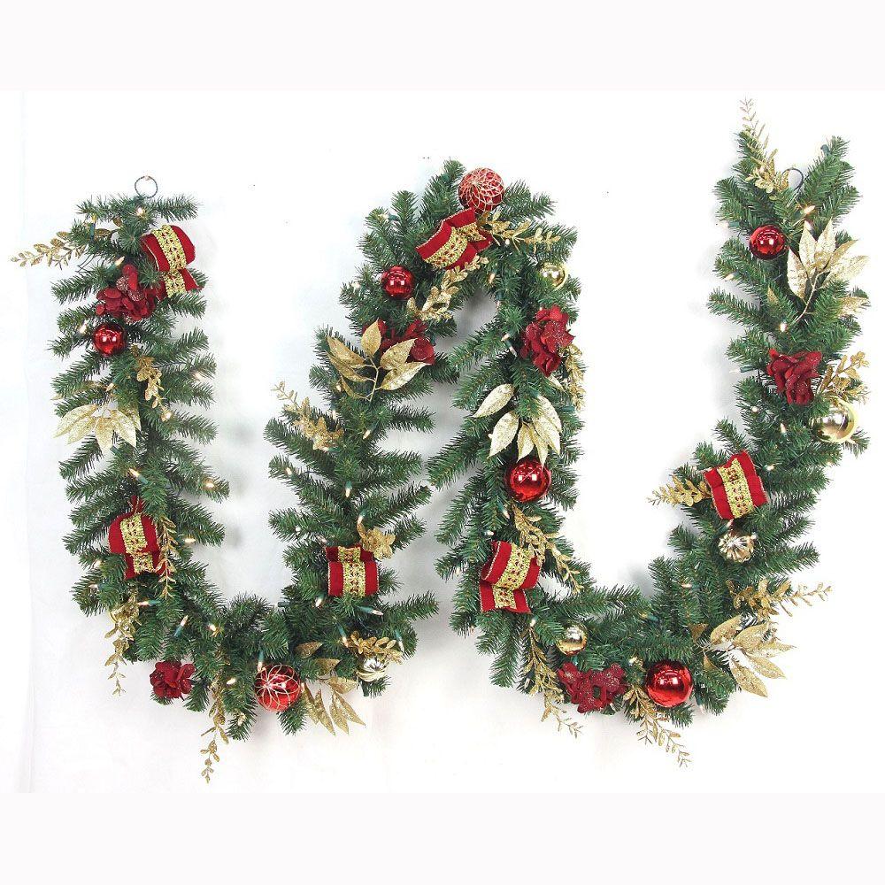 Home Accents Holiday 12 ft. Pre-Lit Plaza Artificial Garland with 100 ...