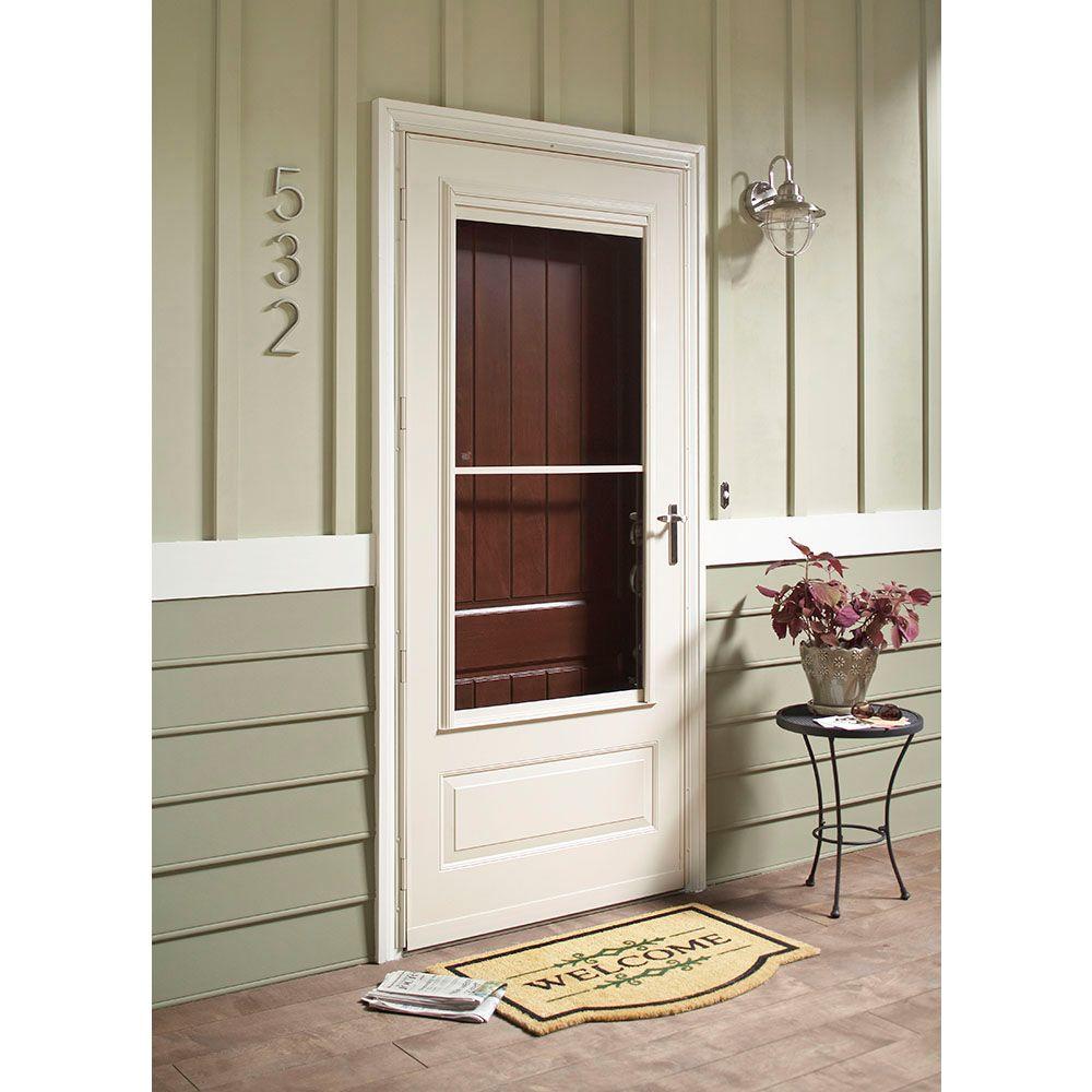 Emco 32 In X 78 In 300 Series White Universal Self Storing Aluminum Storm Door With Nickel Hardware