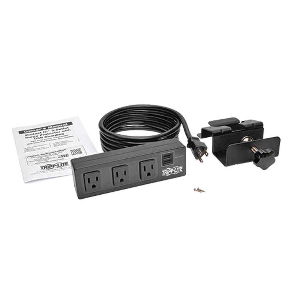 3-Outlet Surge Protector with Desk Clamp /& 2 USB Ports Tripp Lite Protect It