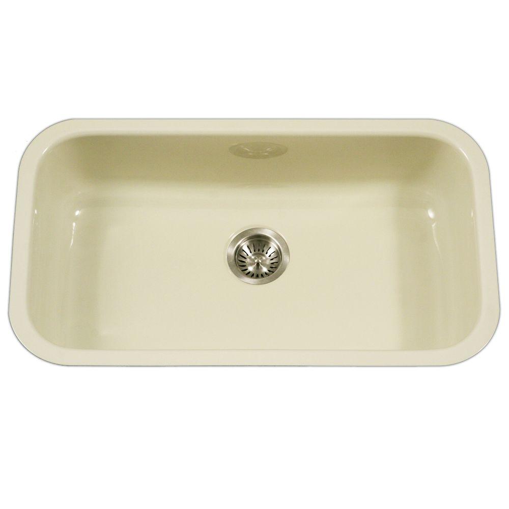 Houzer Porcela Series Undermount Porcelain Enamel Steel 31 In Large Single Bowl Kitchen Sink In Biscuit