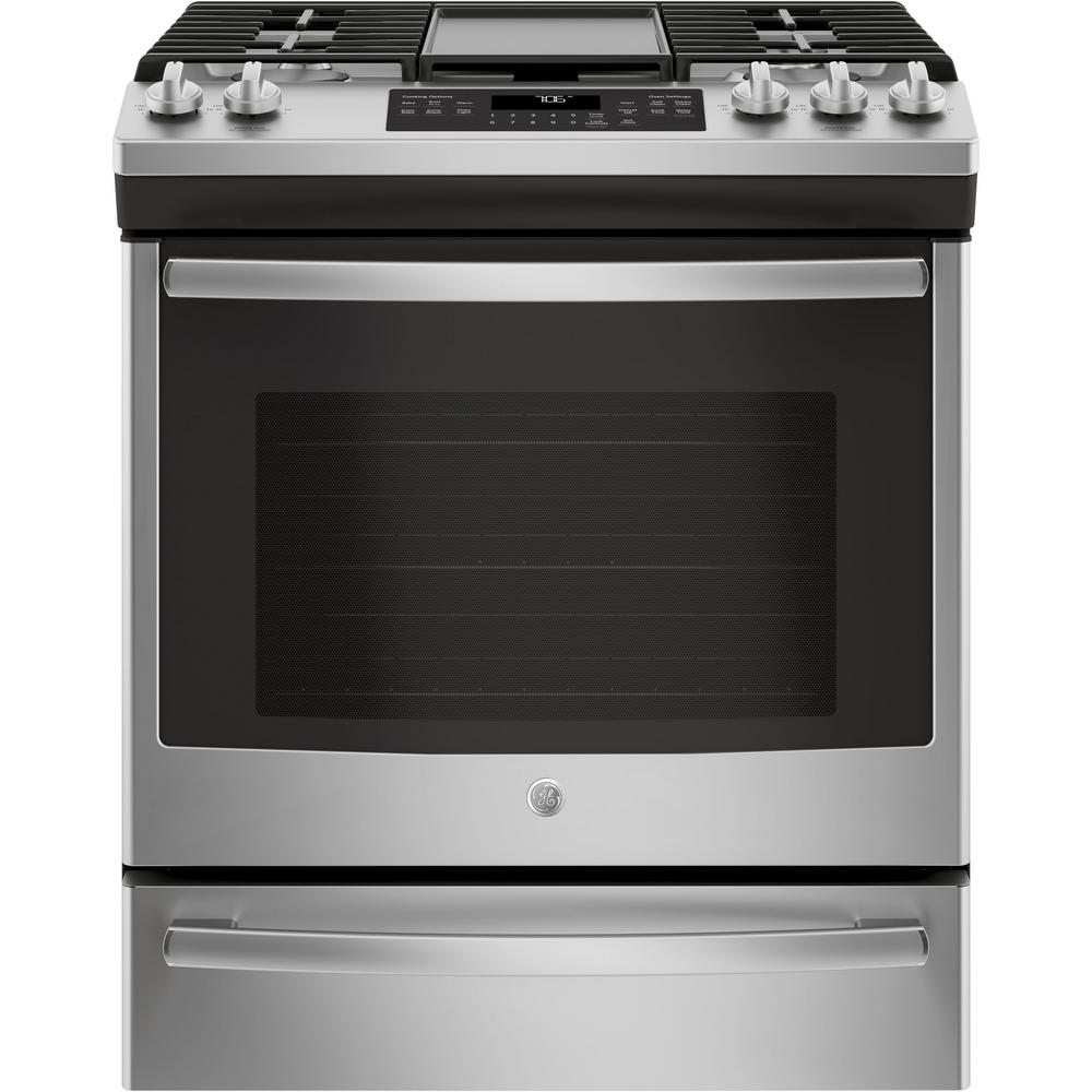 5.6 cu. ft. Slide-In Gas Range with Self-Cleaning Convection Oven in Stainless Steel