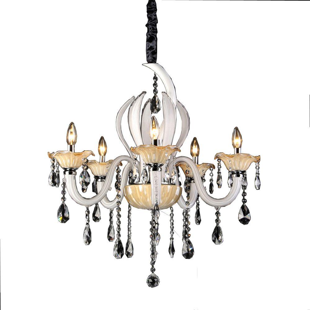 Carla 5 Light Chrome Indoor White And Amber Crystal Chandelier Carla 5 Light Chrome Indoor White And Amber Crystal Chandelier