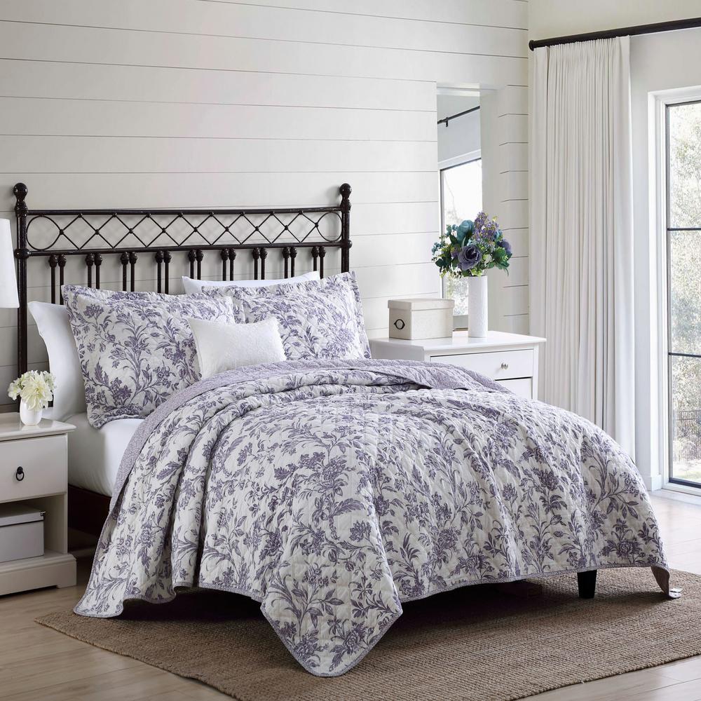 Laura Ashley Delila 3-Piece Purple Cotton King Quilt Set-USHSA91164730 - The Home Depot