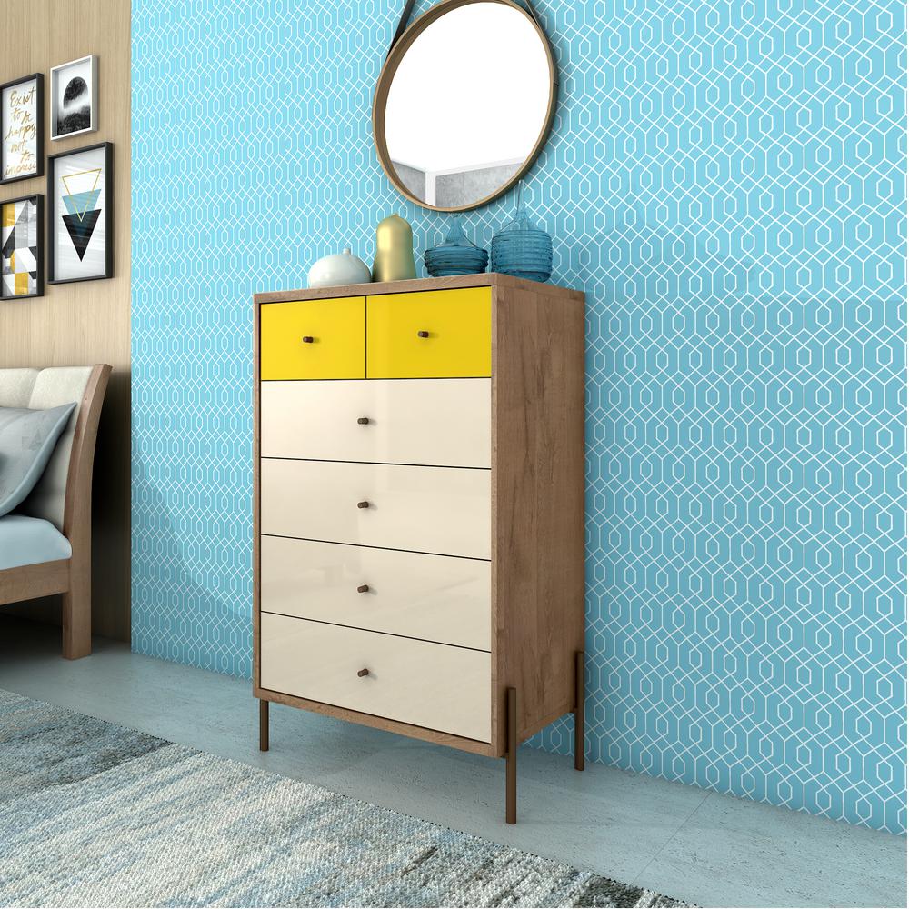 Manhattan Comfort Joy 48 43 In Tall 6 Drawer Yellow And Off White