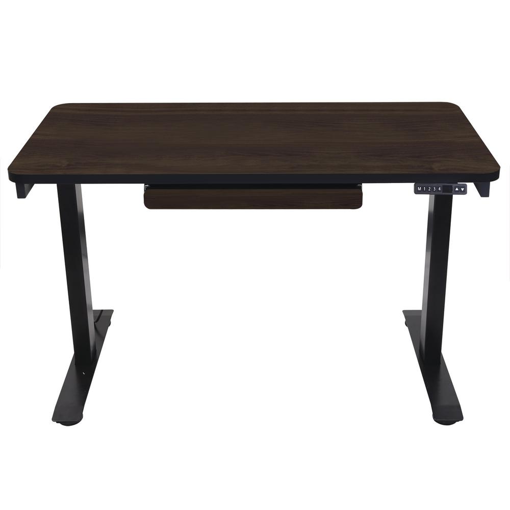 Motion Wise 48 in. Rectangular Walnut/Black 1 Drawer Standing Desk with Adjustable Height